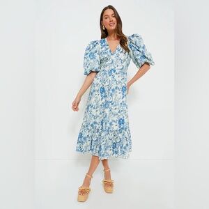 Hyacinth House Chic Blue and White Floral Midi Dress